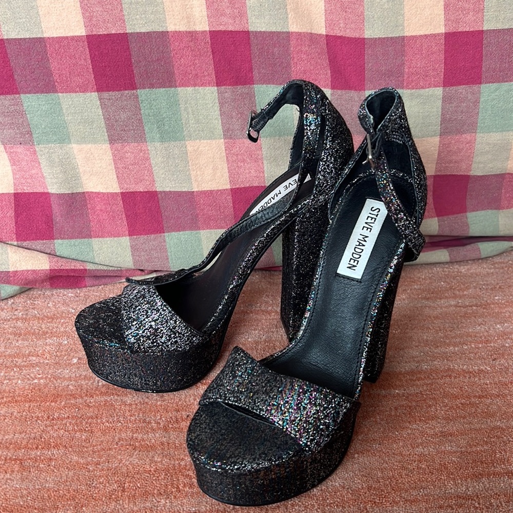 Black Sparkly Steve Madden Platform Heels